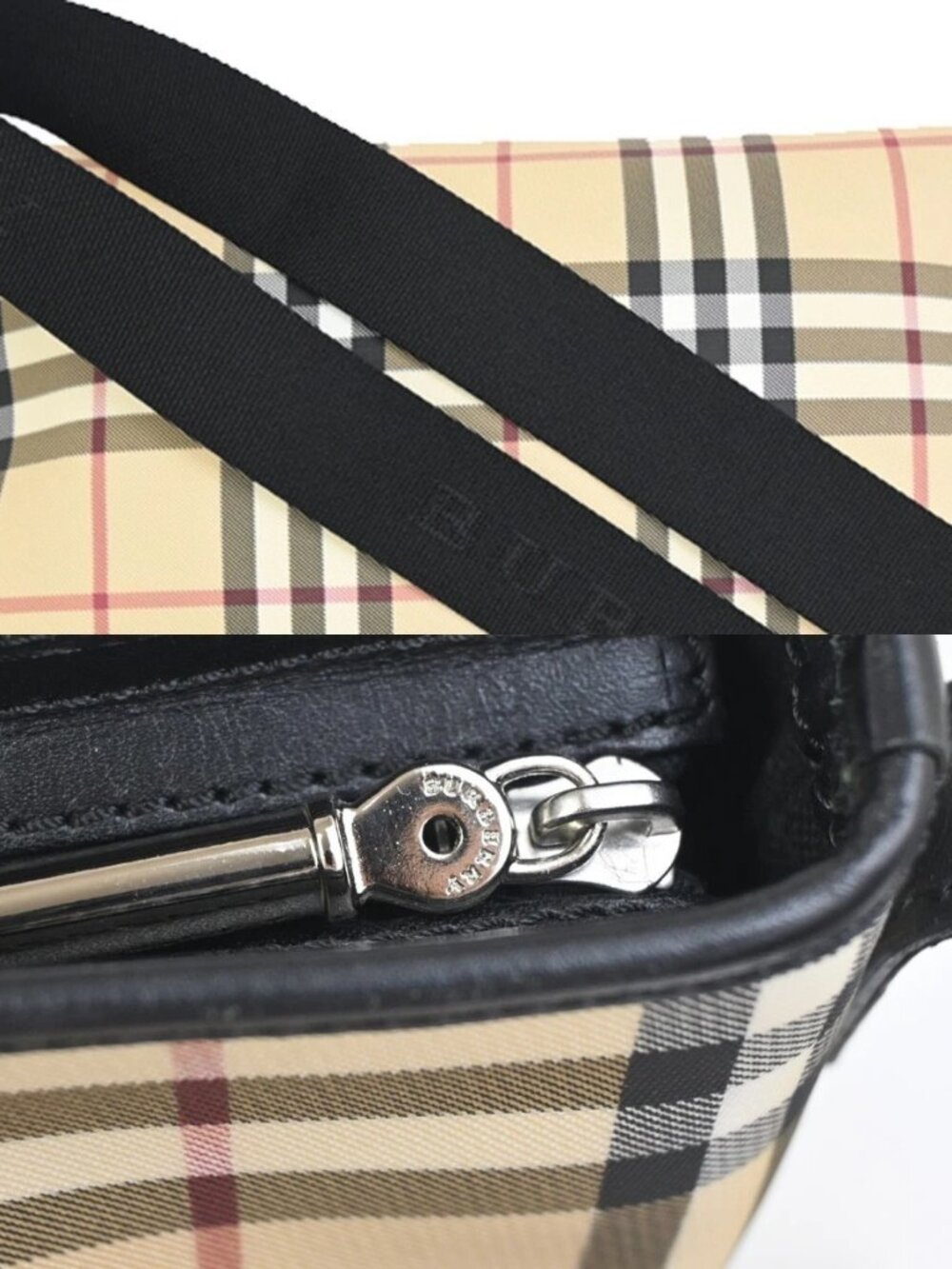 BURBERRY Nova Check Pattern Shoulder Bag PVC Leather Black Beige SHW 38KC921 - Picture 7 of 15